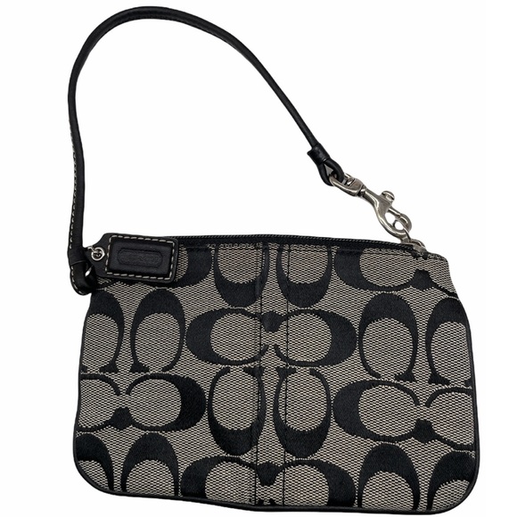 Coach C logo canvas black white coin bag hand - Picture 1 of 3